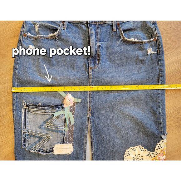 Ooak upcycled patchwork boho Hippie jean skirt size 16 xlg denim - Picture 11 of 12